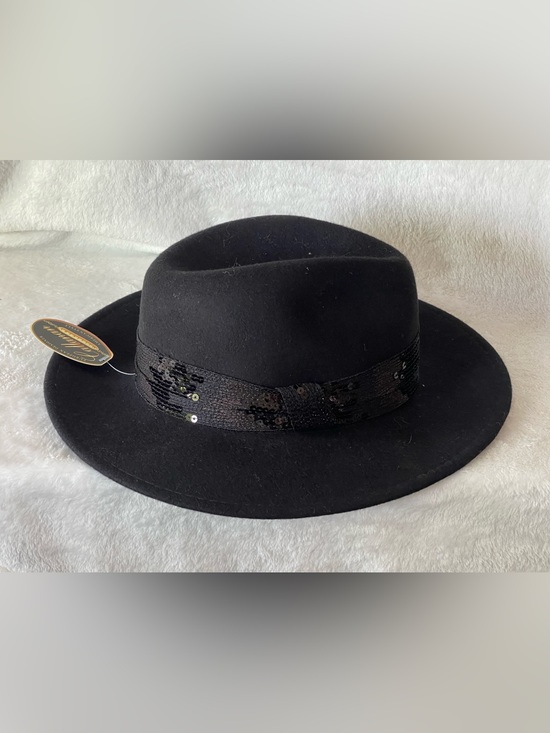 Callanan black fedora hat featuring a sequin embellished band one size main image 6